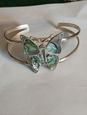 Vintage Butterfly Alpaca & Shell Bracelet